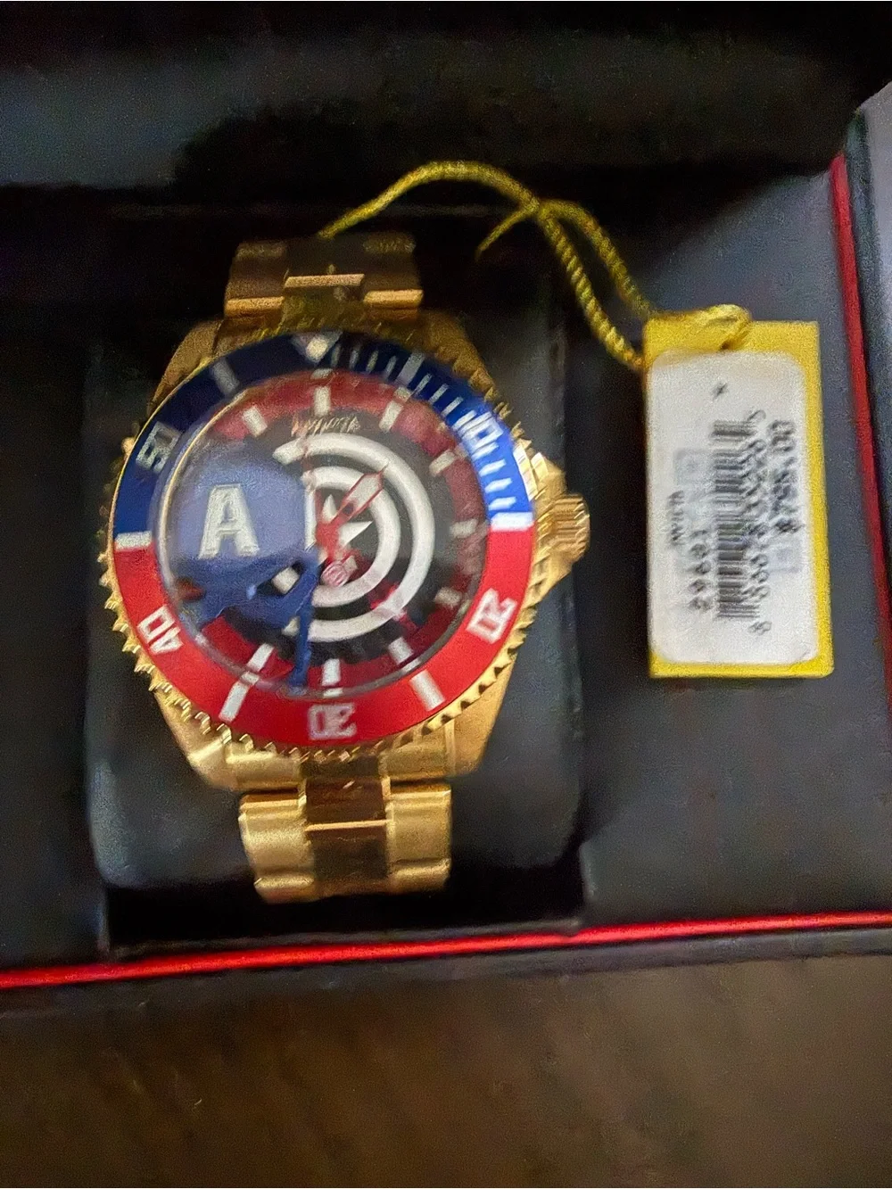 Invicta Captain America Collectible Gold-Tone Watch with Red & Blue Accents